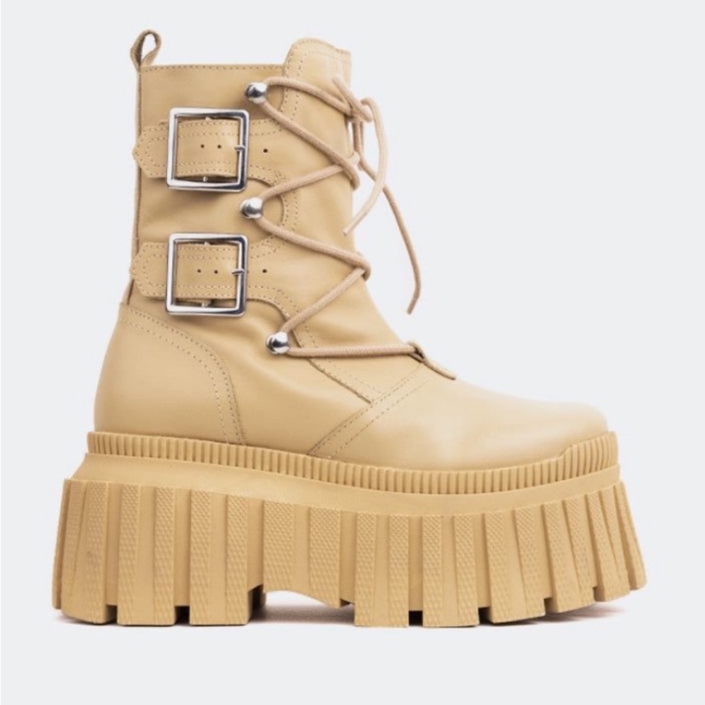 * NEW L'Intervalle Loker Tan Leather Monolith Chunky Sole Buckle Combat Boots 39
